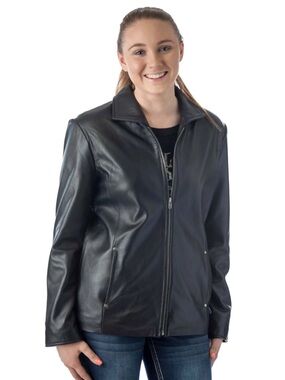 Women's Black Leather Zip Jacket